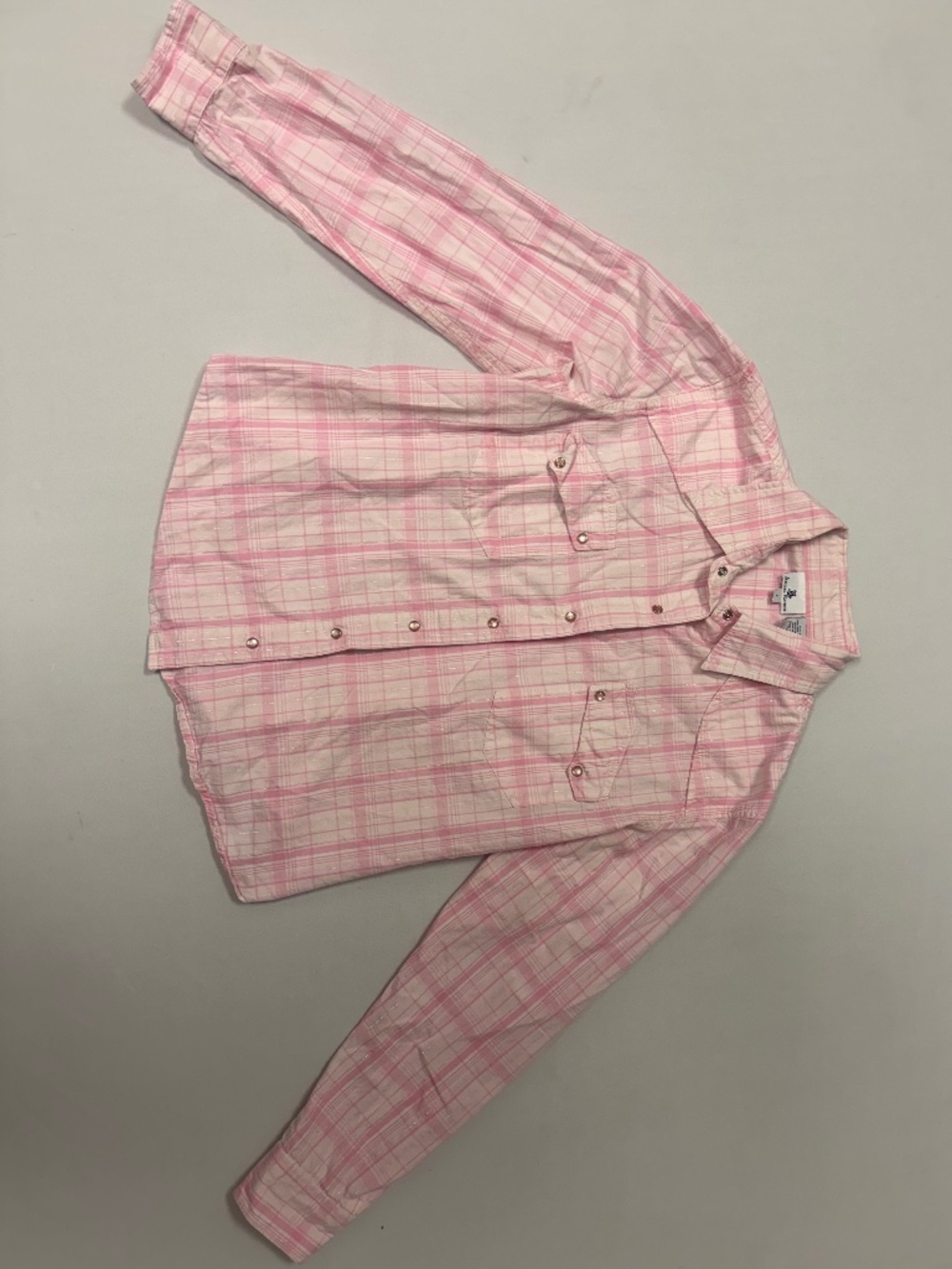 Angel Ranch Western Snap Shirt Womens L Pink Plaid 100% Cotton